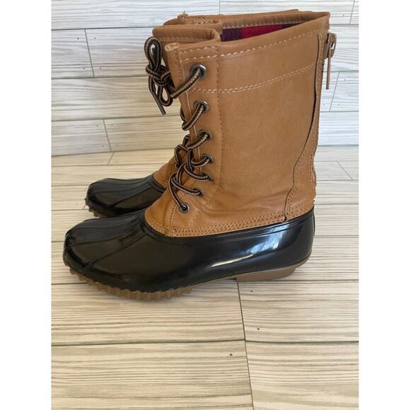 Madden Girl Women’s Size 7 Flurry Tan Black Waterproof Flannel Lined Duck Boots - Picture 5 of 13